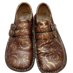 Alegria womens Floral‎ Brown clogs Shoes sz 37/7.5 us size leather upper